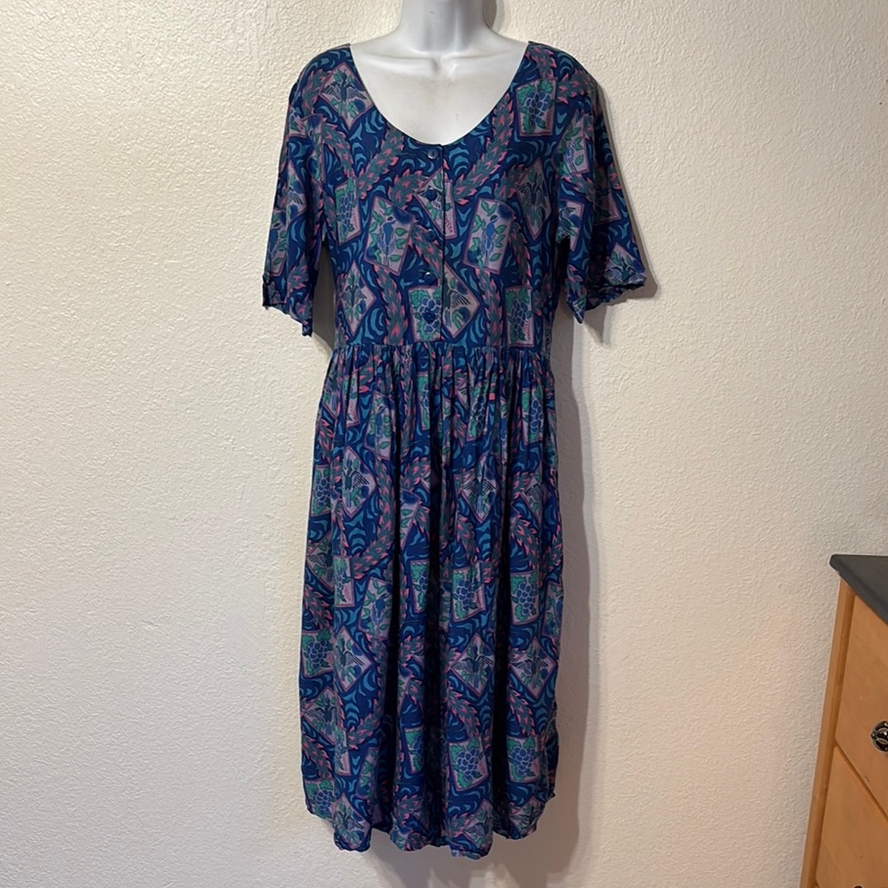 Blue Patterned Midi Dress